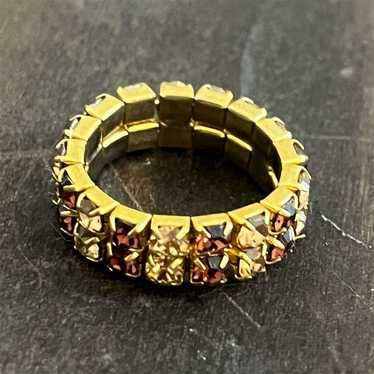 Vintage Gold-Tone Rhinestone Tennis Ring Multicol… - image 1