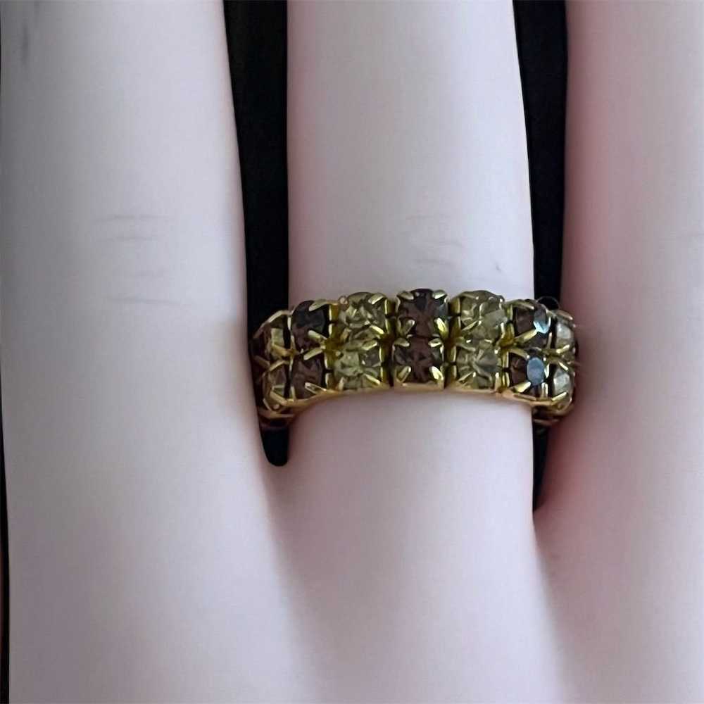 Vintage Gold-Tone Rhinestone Tennis Ring Multicol… - image 4