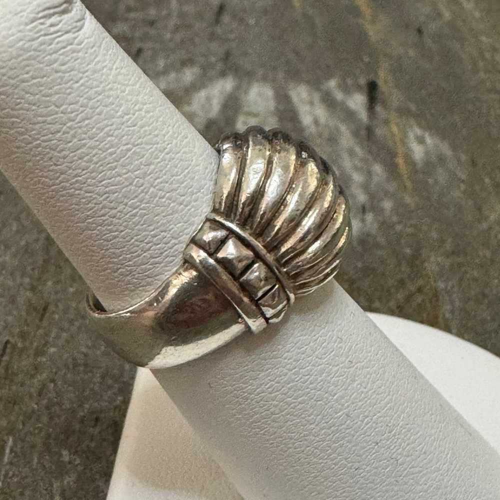 Vintage 925 Sterling Silver Striped Dome Ring Siz… - image 2