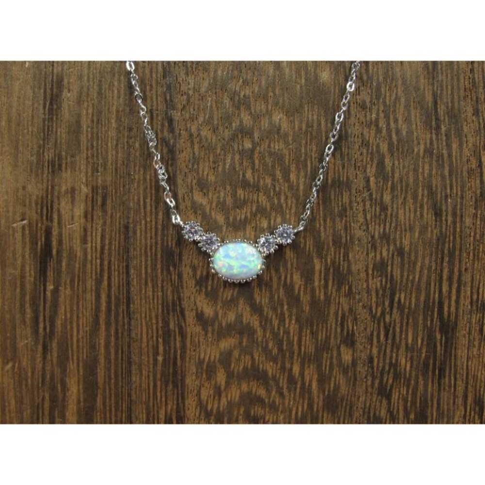 16" Sterling Silver Opal And Bright CZ Accent Nec… - image 1