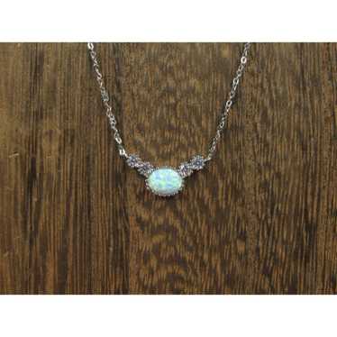 16" Sterling Silver Opal And Bright CZ Accent Nec… - image 1