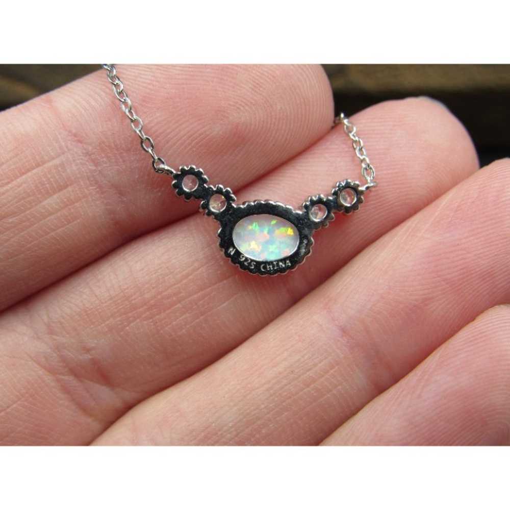 16" Sterling Silver Opal And Bright CZ Accent Nec… - image 4