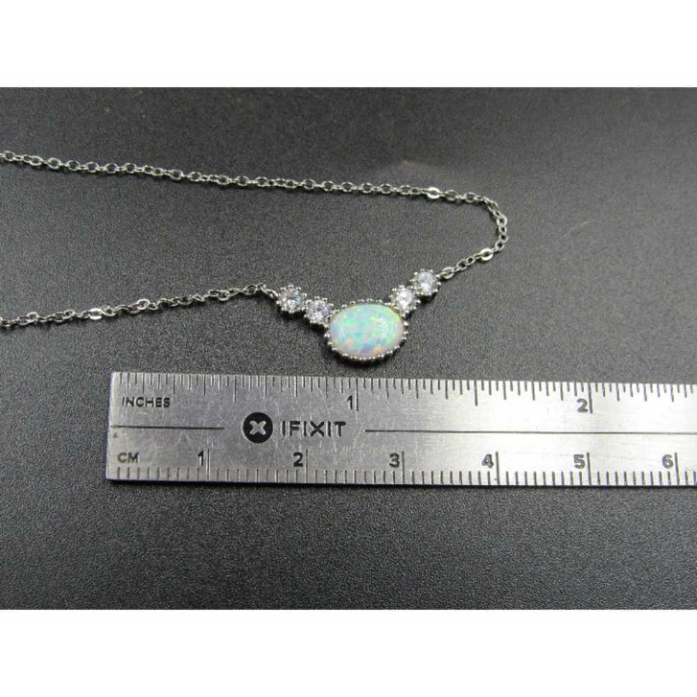 16" Sterling Silver Opal And Bright CZ Accent Nec… - image 6