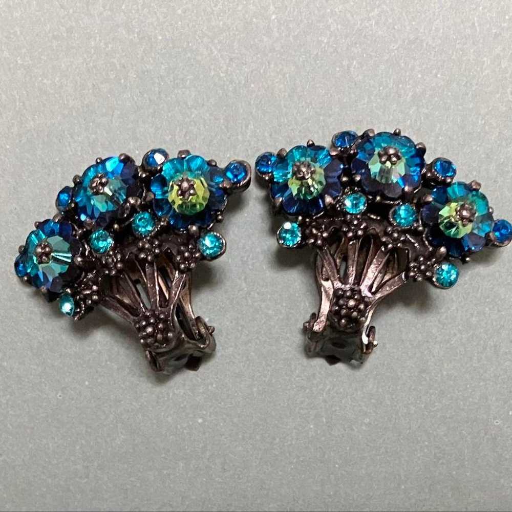 vintage WEISS blue fan earrings - image 1