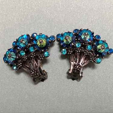 vintage WEISS blue fan earrings