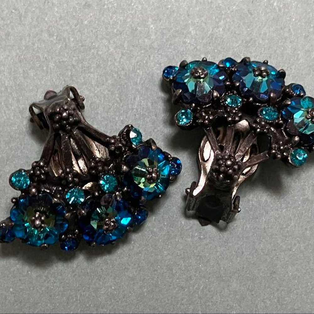 vintage WEISS blue fan earrings - image 2