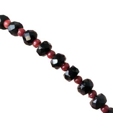 Vintage Heavy Glass Bead Necklace Red Black Women… - image 1