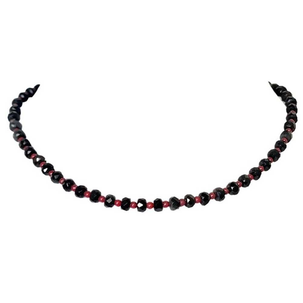 Vintage Heavy Glass Bead Necklace Red Black Women… - image 2