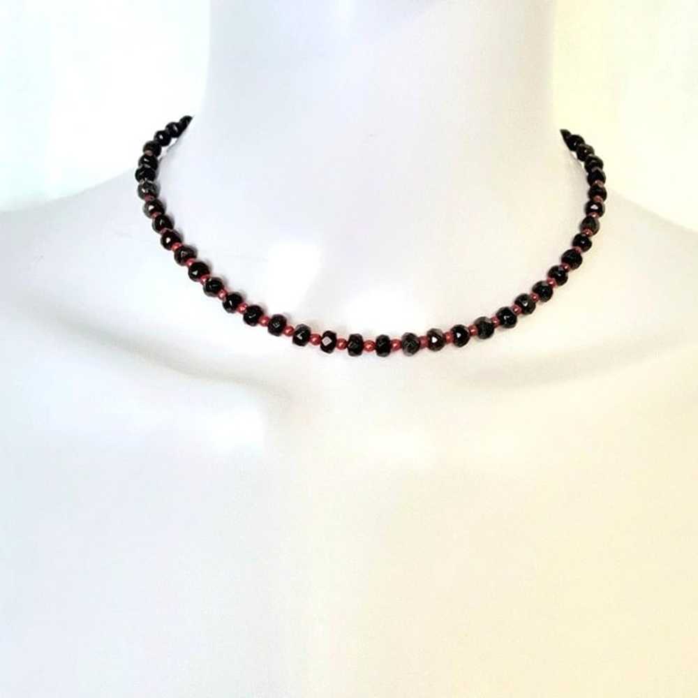 Vintage Heavy Glass Bead Necklace Red Black Women… - image 5