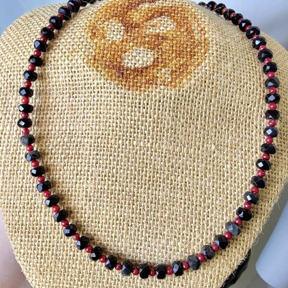 Vintage Heavy Glass Bead Necklace Red Black Women… - image 7