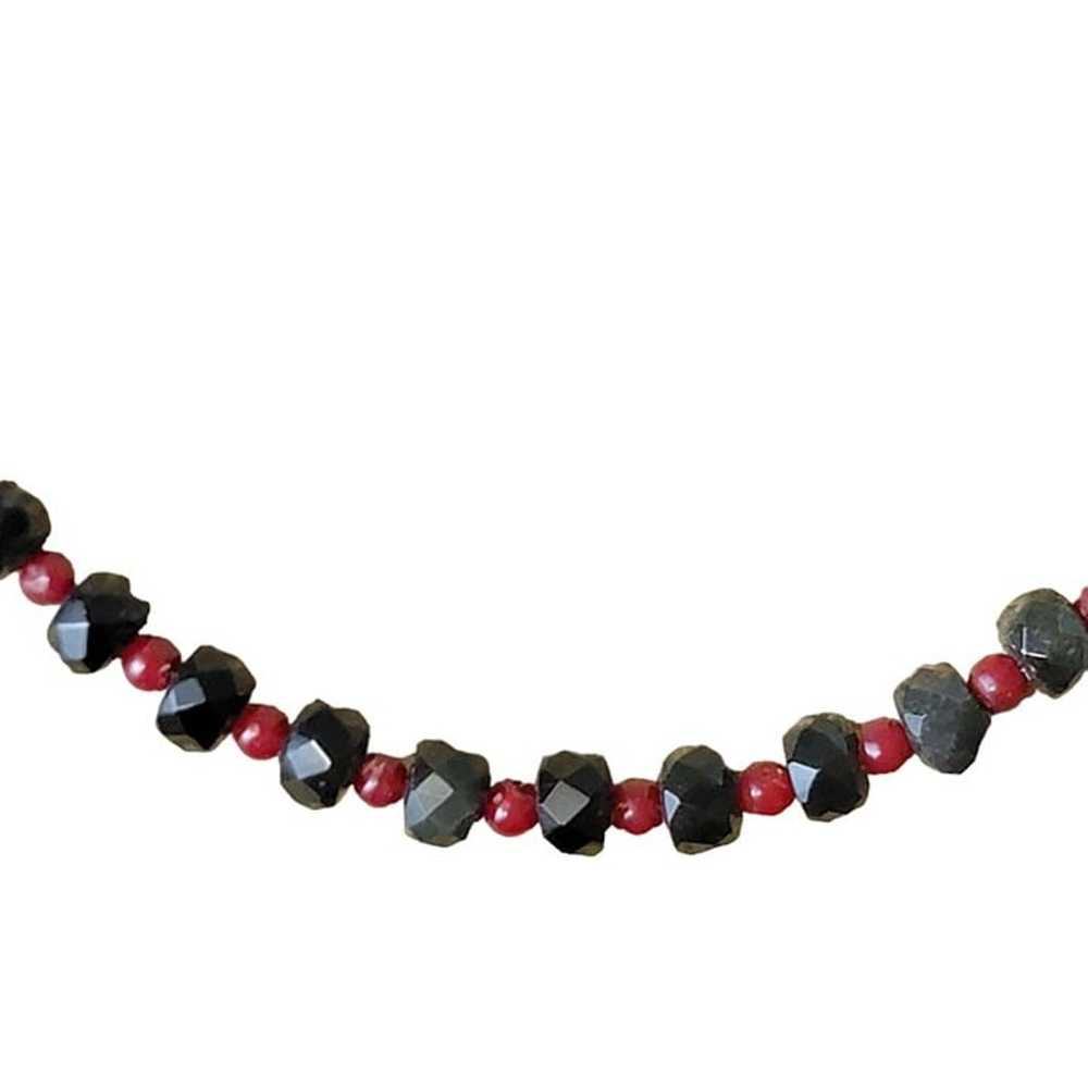 Vintage Heavy Glass Bead Necklace Red Black Women… - image 9