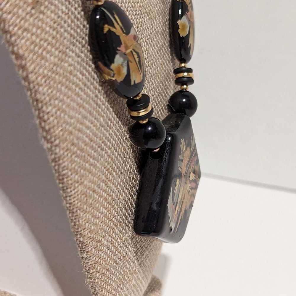 RARE Japan Black & Gold Tone Floral Necklace Hand… - image 6