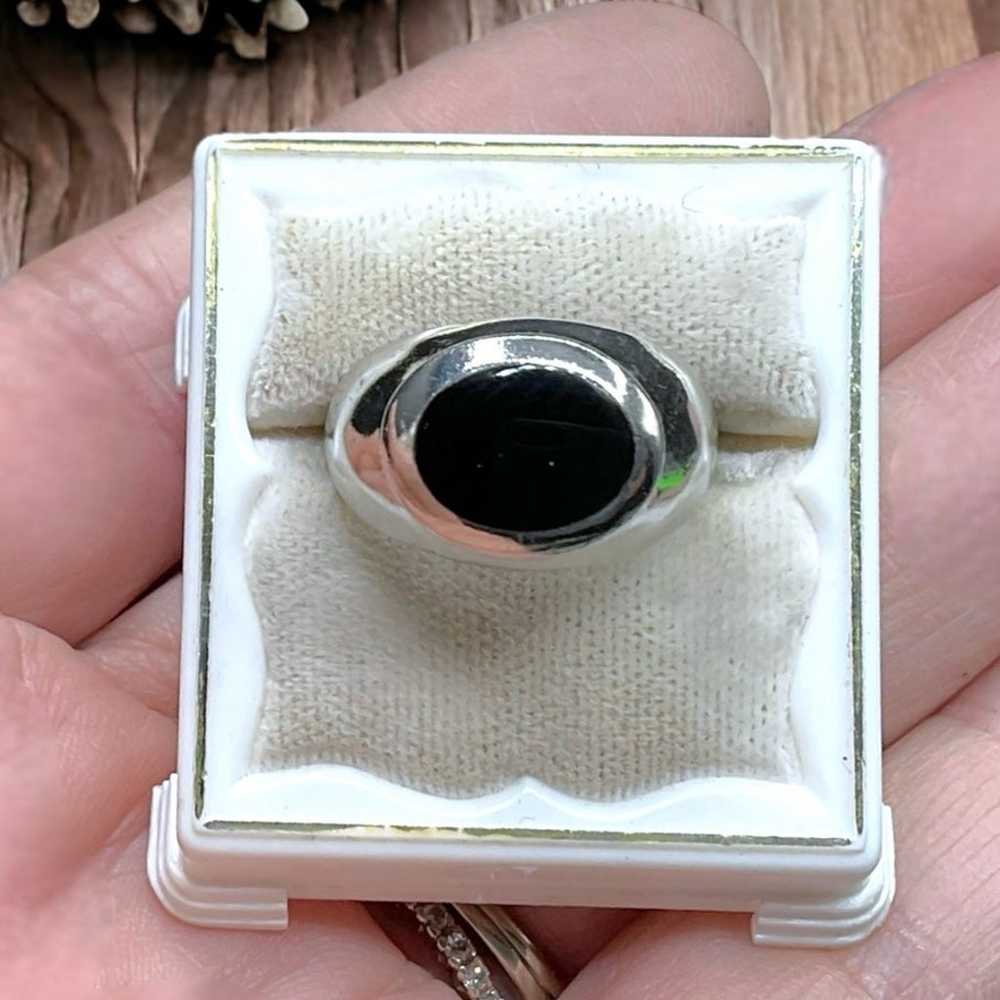 Large Vintage Sterling & Onyx Ring - image 2