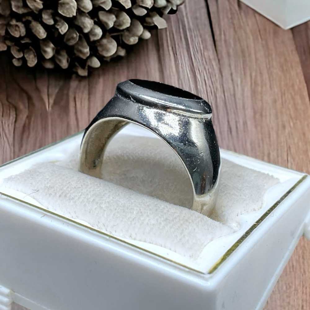 Large Vintage Sterling & Onyx Ring - image 3