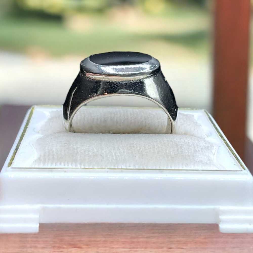 Large Vintage Sterling & Onyx Ring - image 6