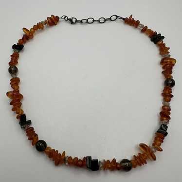 Vintage Sterling Silver Amber Necklace 16”-18” - image 1