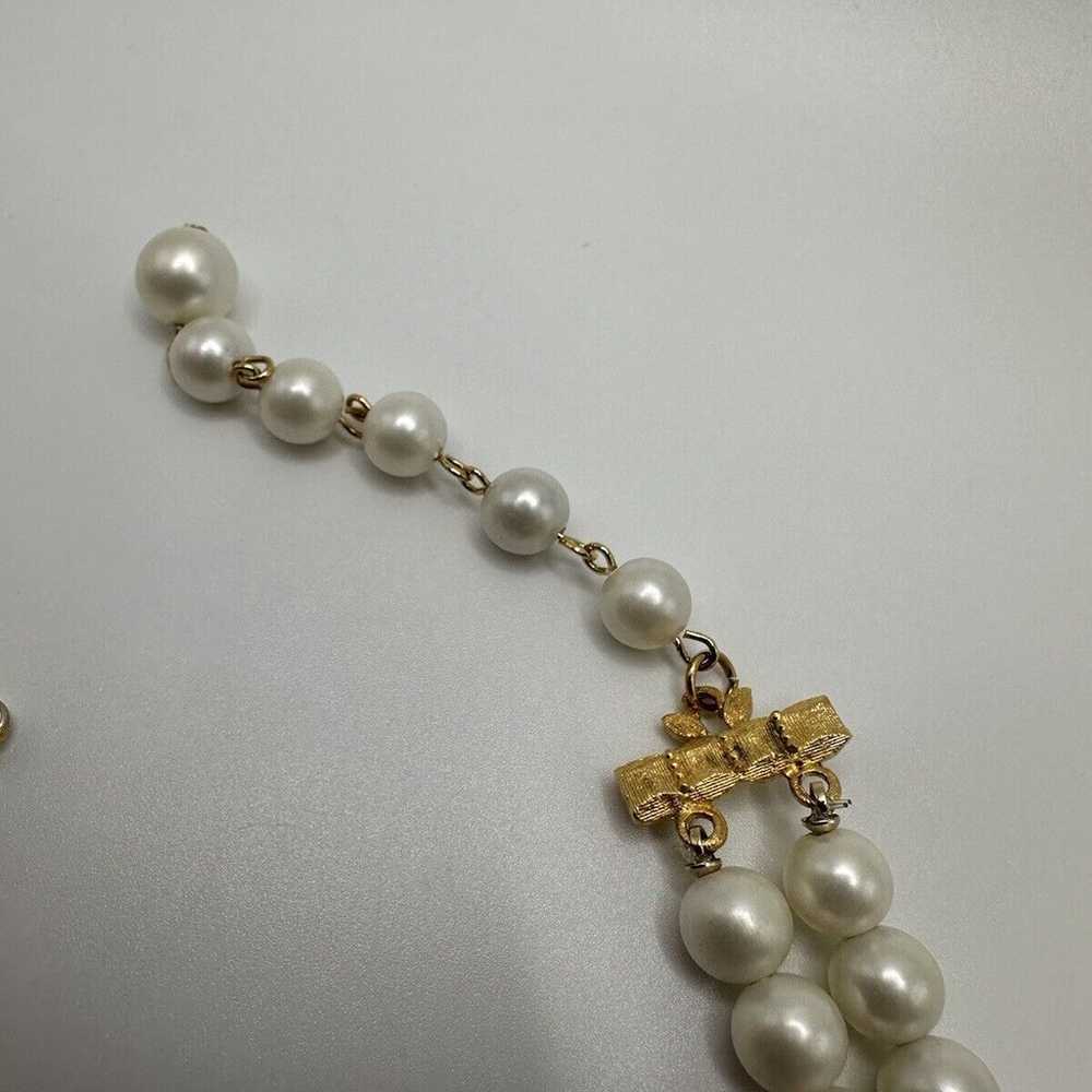 Vintage Coro Faux Pearl Gold Two Strand Necklace … - image 10