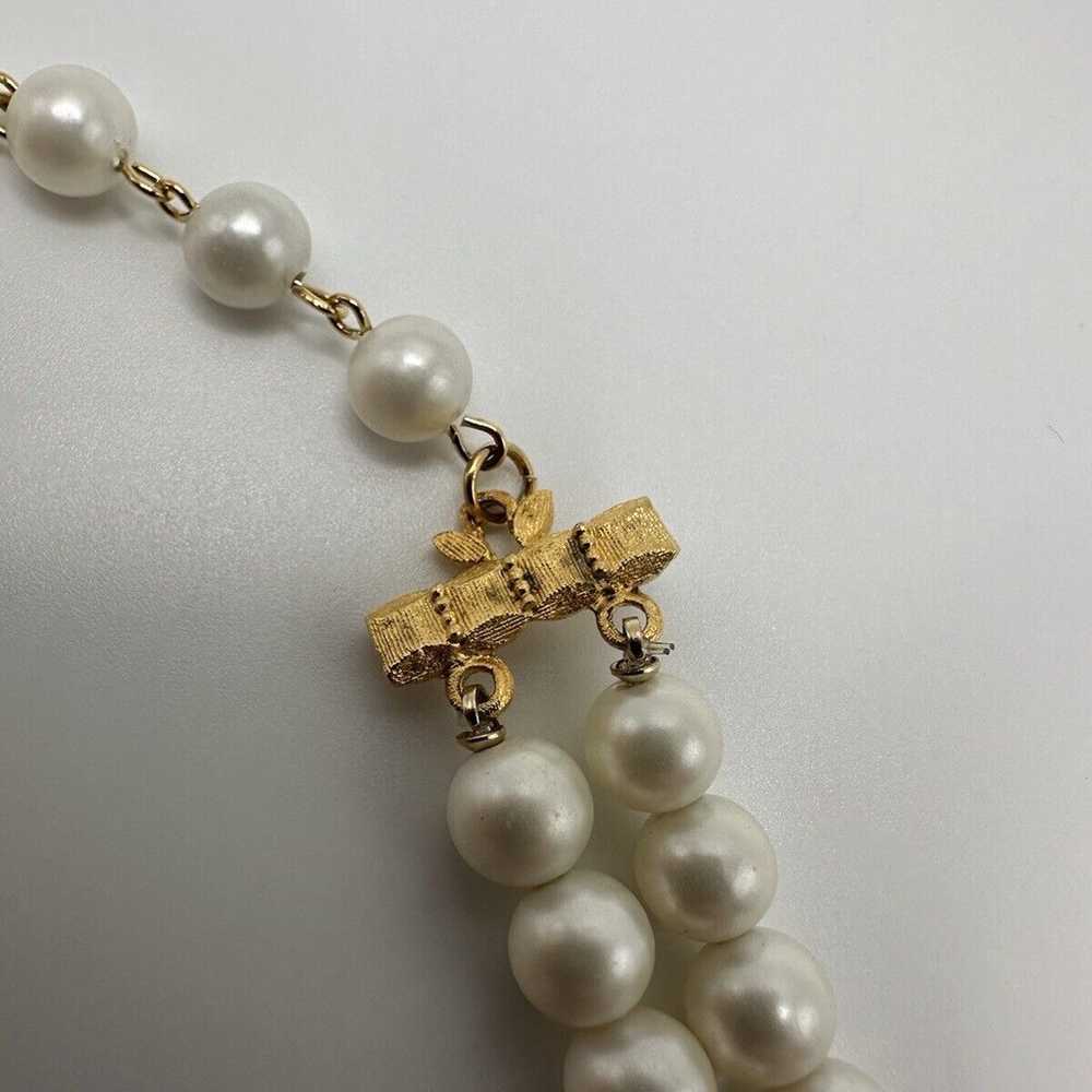 Vintage Coro Faux Pearl Gold Two Strand Necklace … - image 11