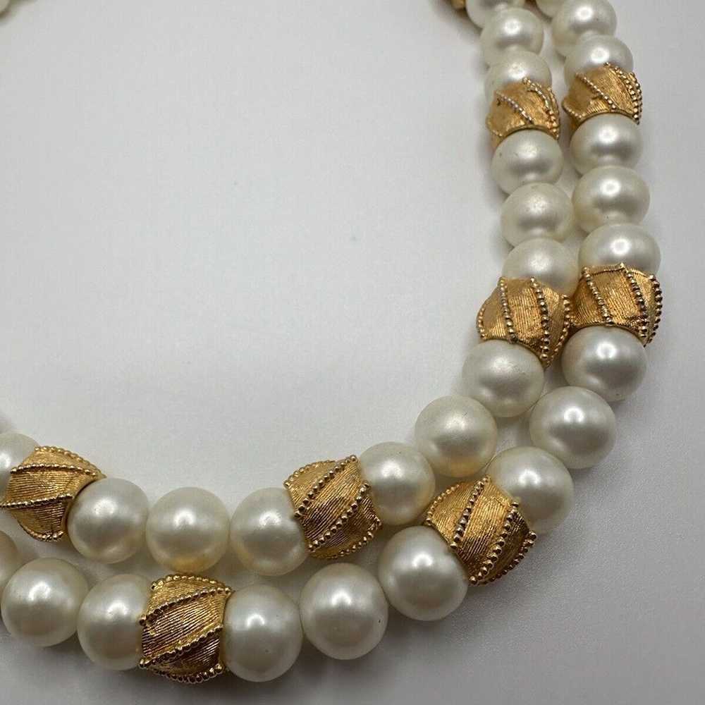 Vintage Coro Faux Pearl Gold Two Strand Necklace … - image 6