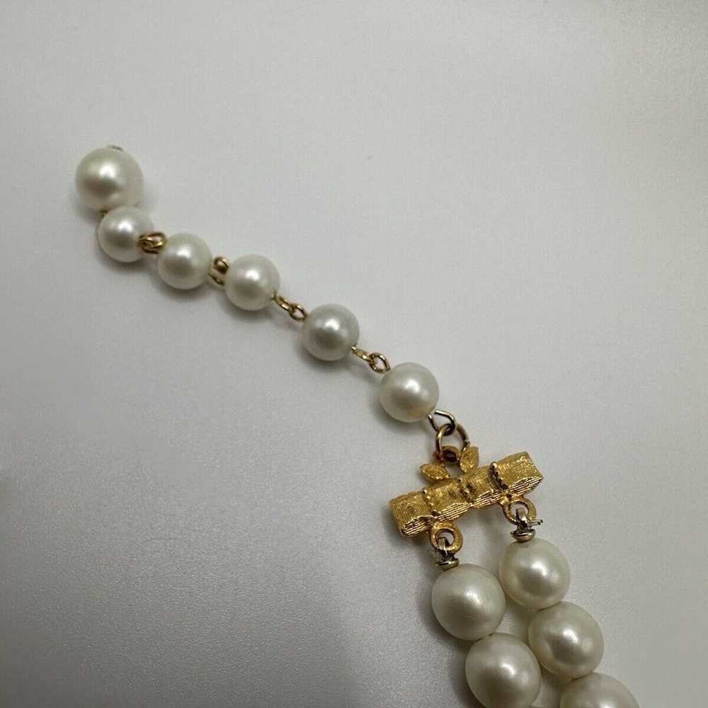 Vintage Coro Faux Pearl Gold Two Strand Necklace … - image 8