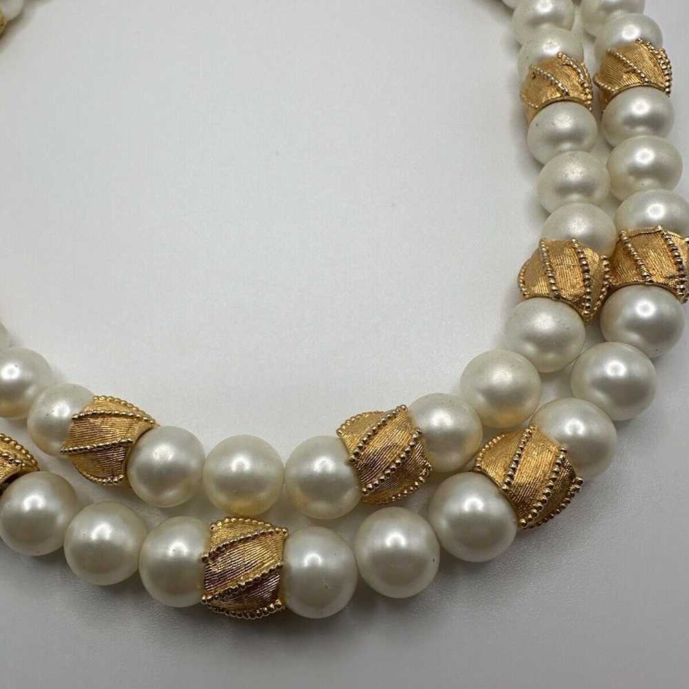 Vintage Coro Faux Pearl Gold Two Strand Necklace … - image 9