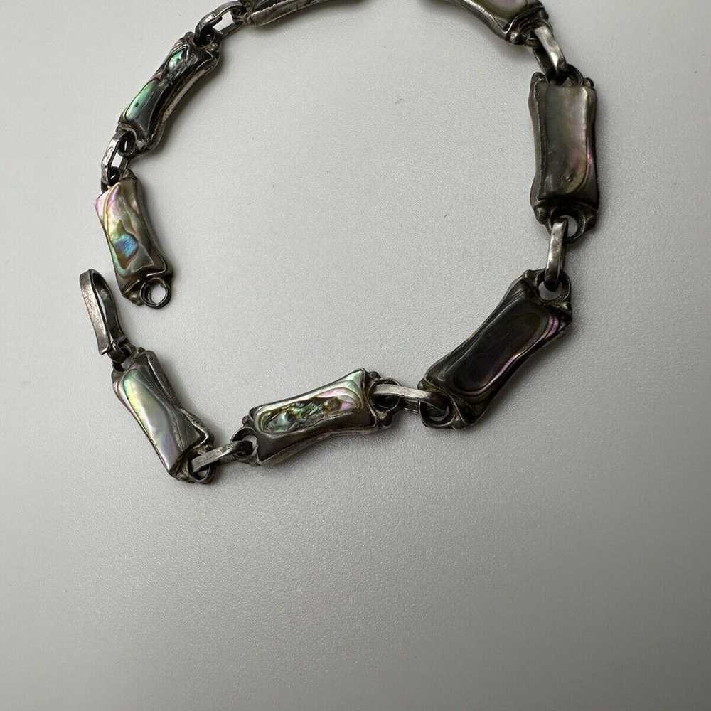 Vintage Sterling Silver Abalone Handmade Bracelet… - image 10