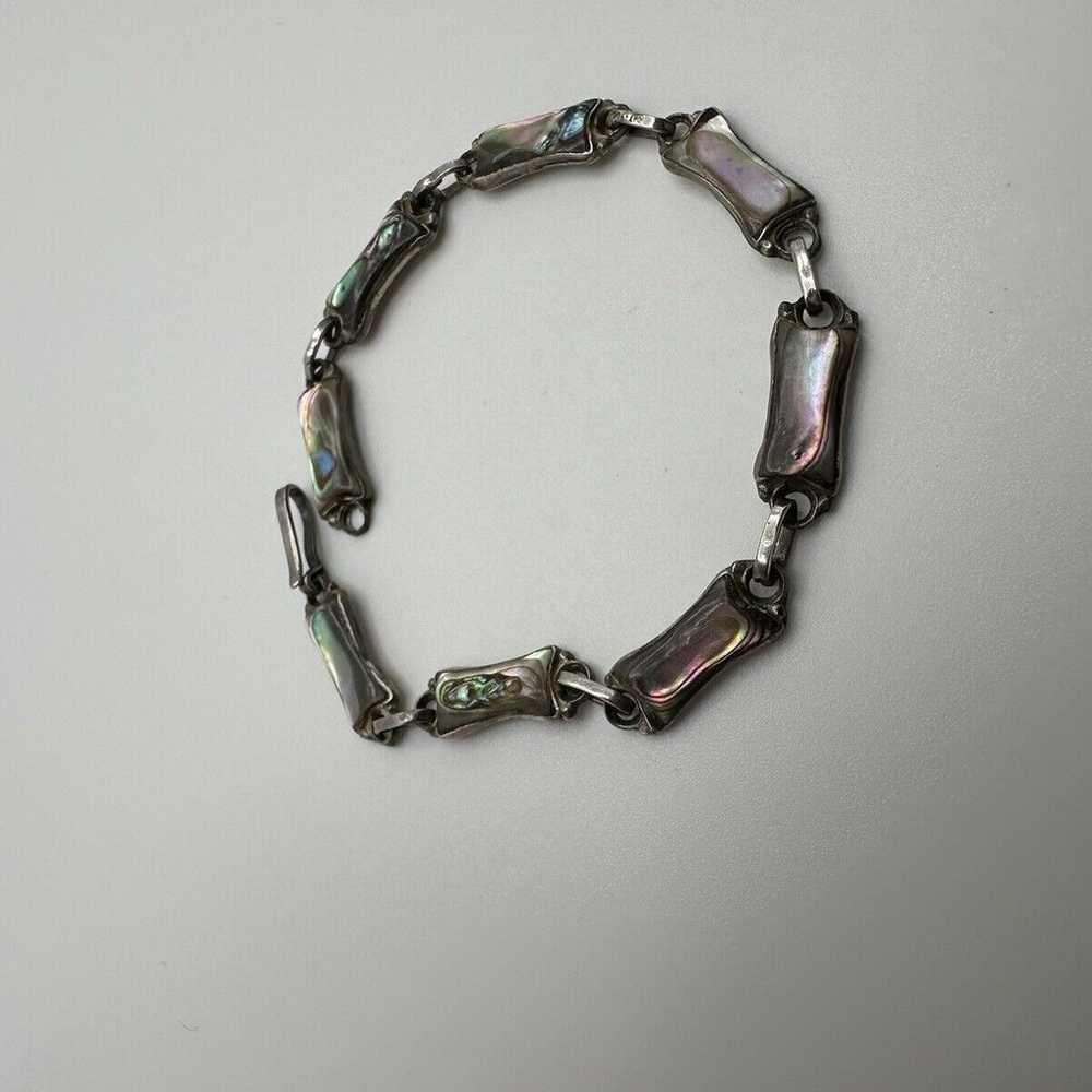 Vintage Sterling Silver Abalone Handmade Bracelet… - image 11