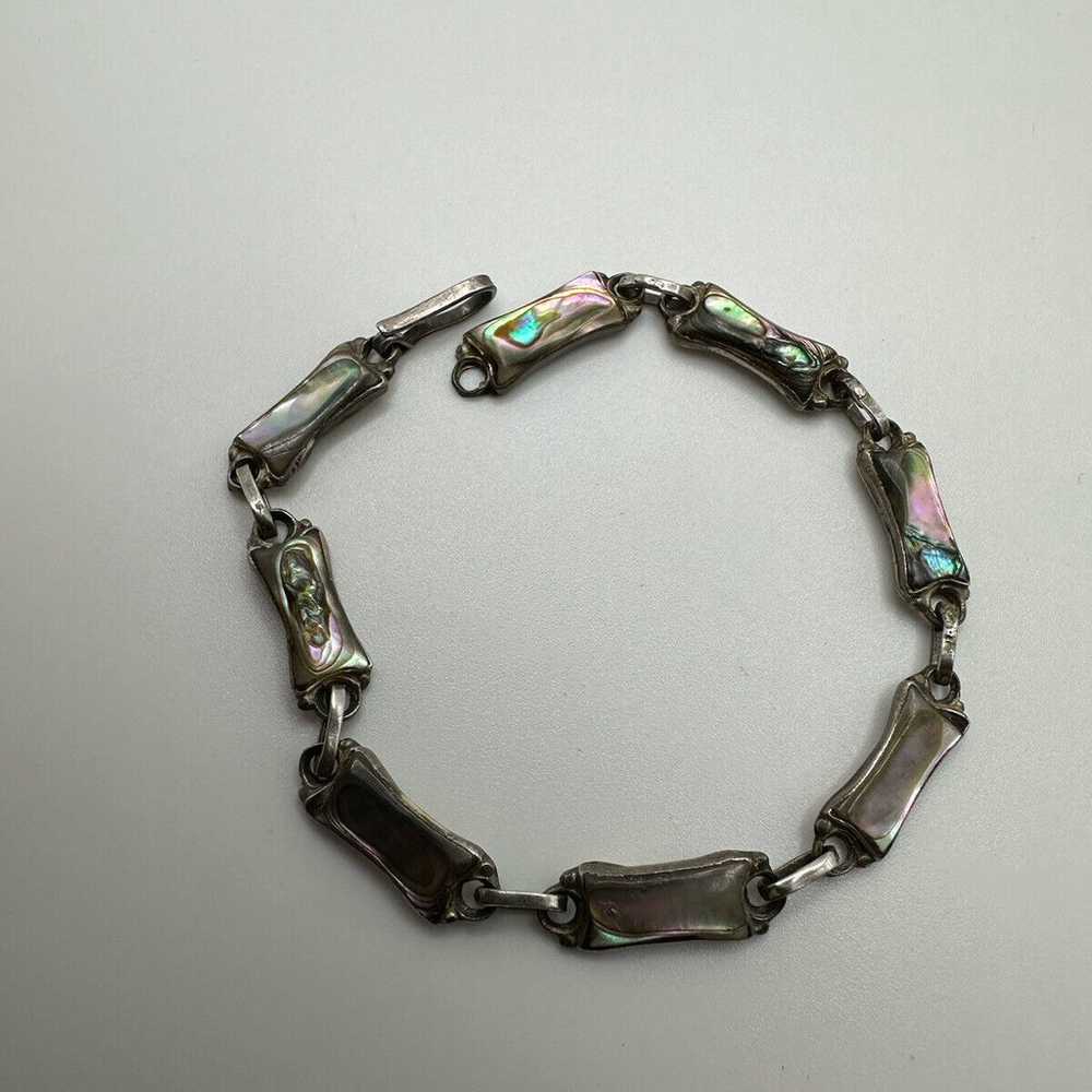 Vintage Sterling Silver Abalone Handmade Bracelet… - image 1