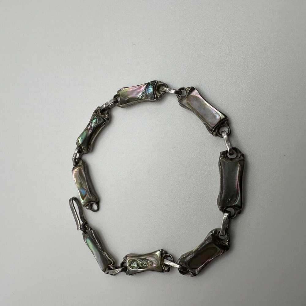 Vintage Sterling Silver Abalone Handmade Bracelet… - image 3