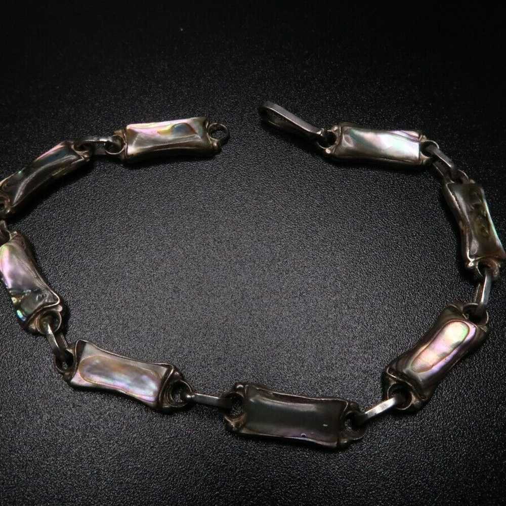 Vintage Sterling Silver Abalone Handmade Bracelet… - image 4