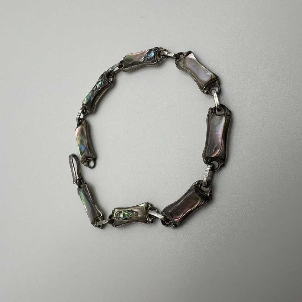 Vintage Sterling Silver Abalone Handmade Bracelet… - image 5