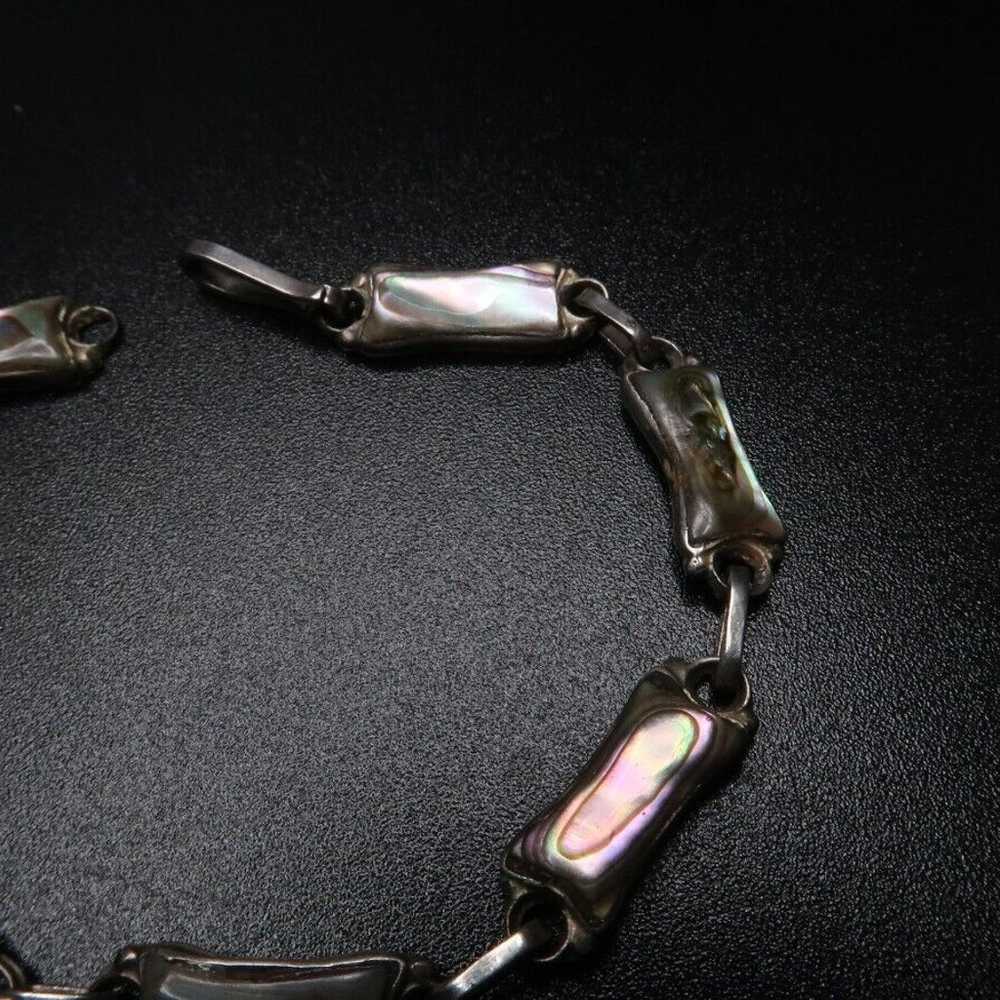 Vintage Sterling Silver Abalone Handmade Bracelet… - image 7