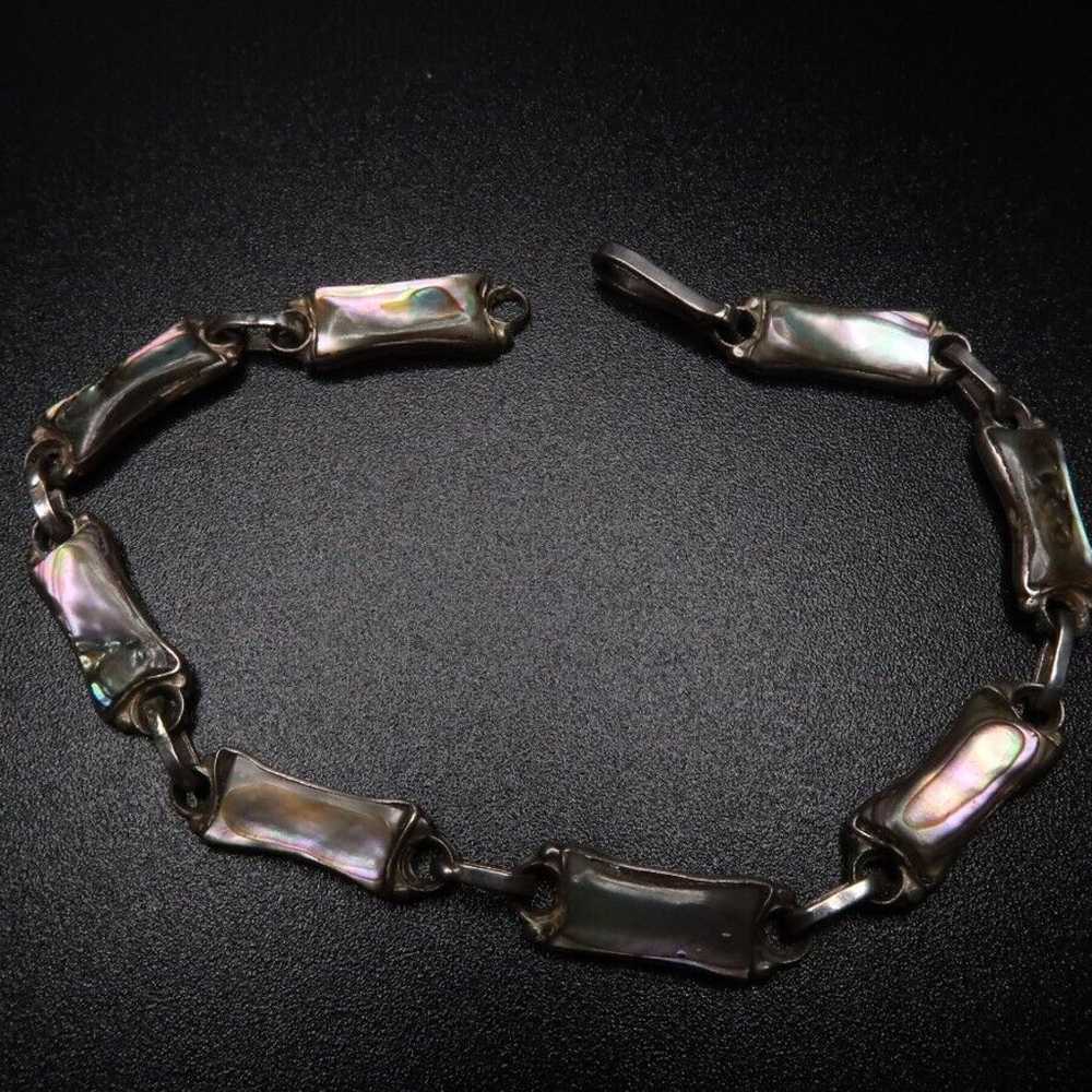 Vintage Sterling Silver Abalone Handmade Bracelet… - image 8