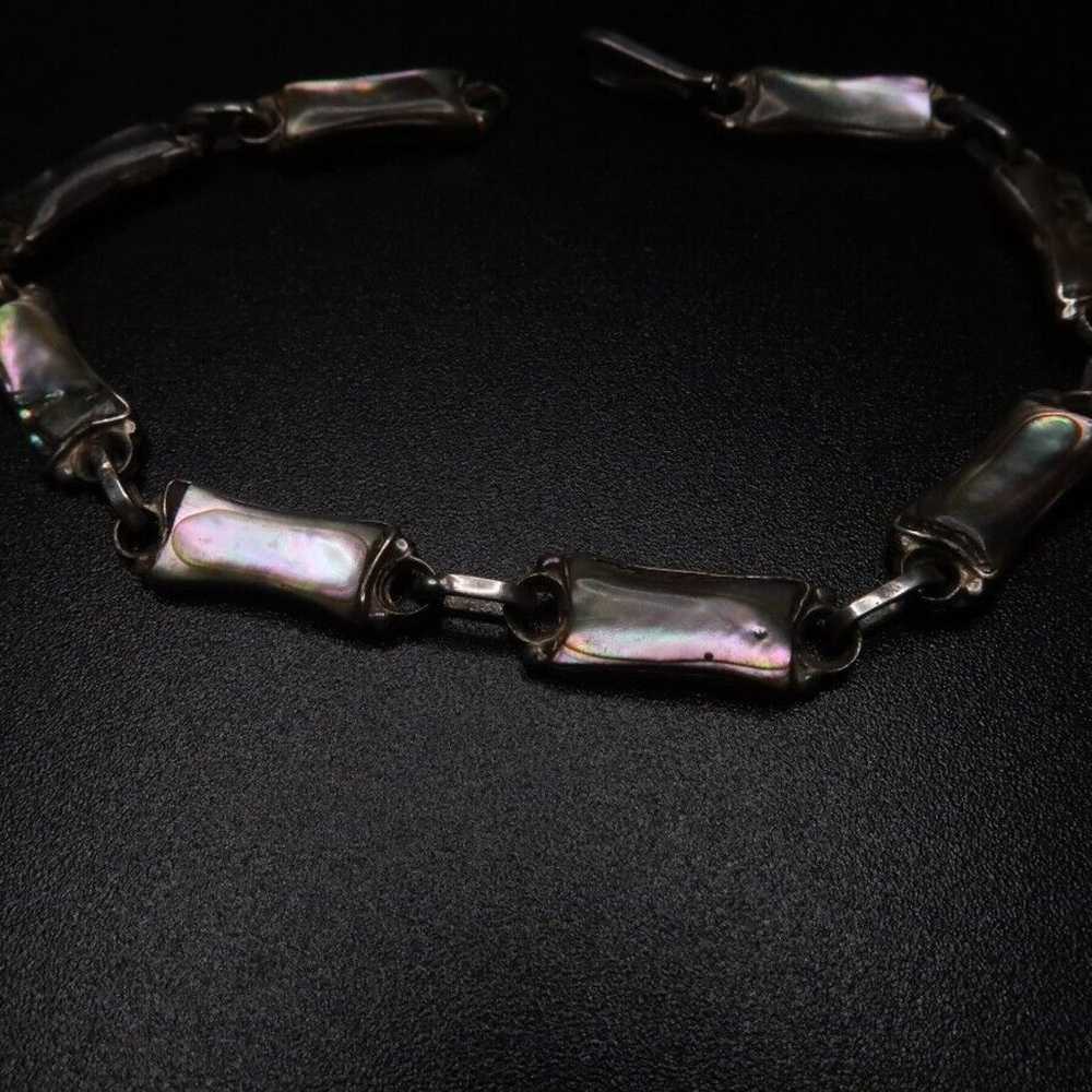 Vintage Sterling Silver Abalone Handmade Bracelet… - image 9