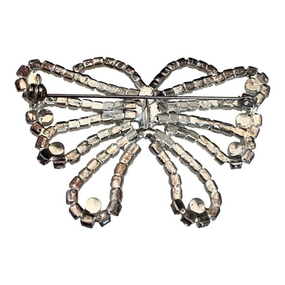 Vintage Butterfly Pin Silver Tone Prong Set Cryst… - image 2