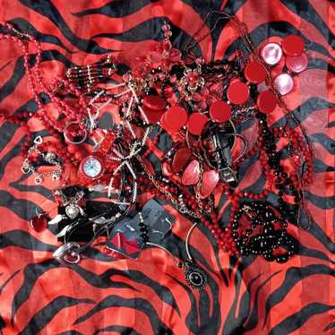 Vintage Red Jewelry Lot - With red Tiger Stripe sc