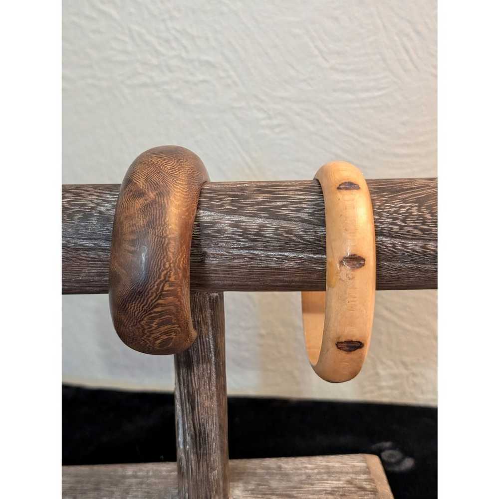 Vintage Chunky Wooden Cuff & Light Notched Wooden… - image 6