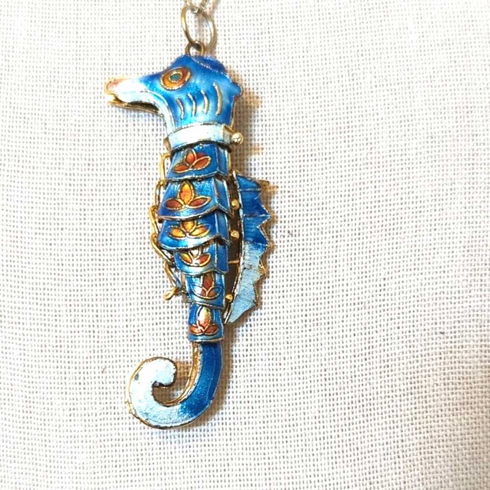 Vintage Articulated Cloisonne Enameled Sea Horse … - image 2