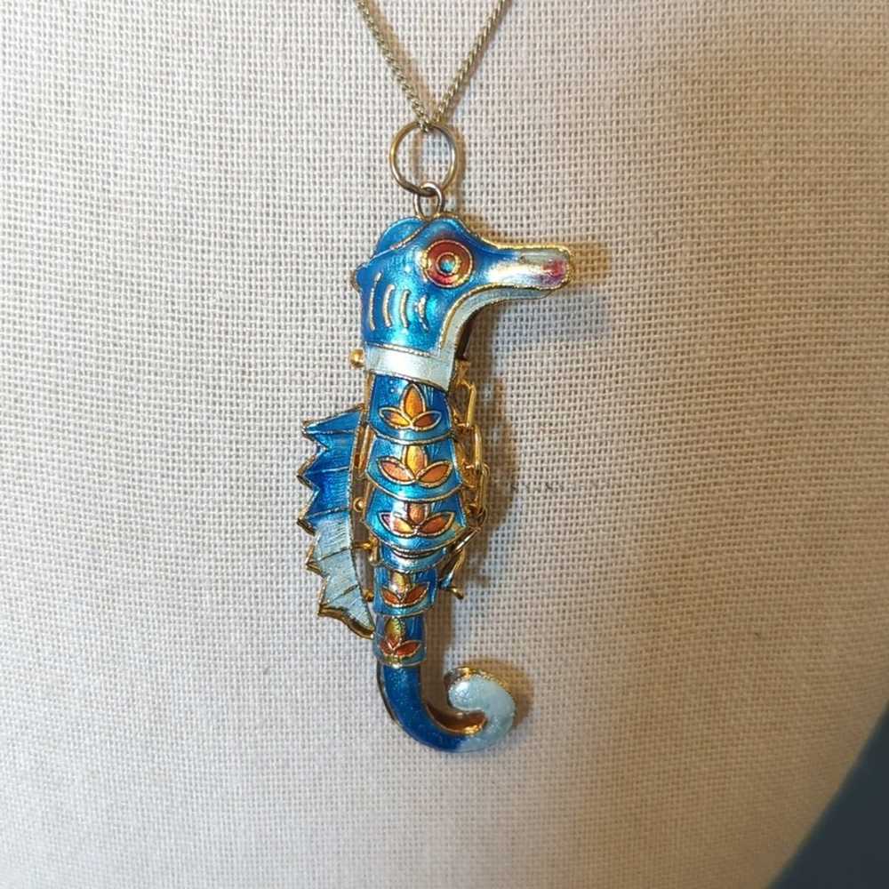 Vintage Articulated Cloisonne Enameled Sea Horse … - image 3