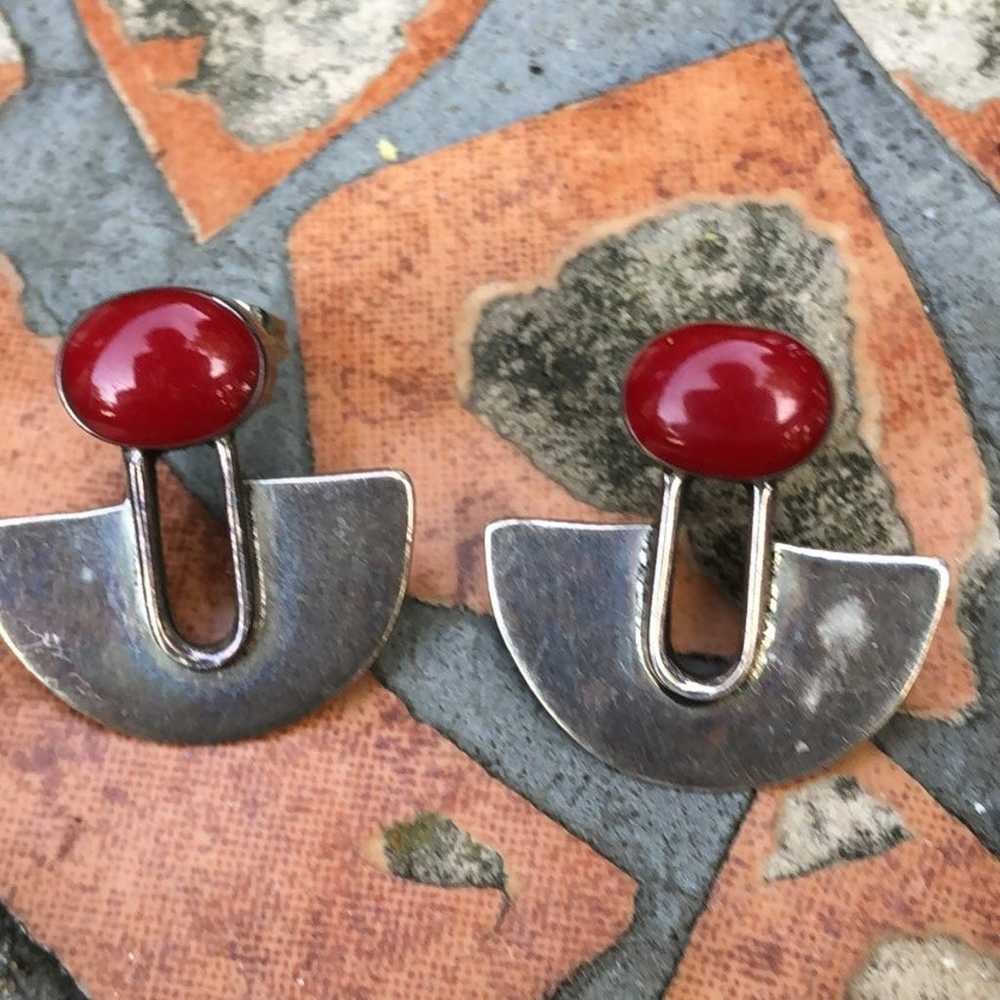 silverbird 950  sterling earrings with red stone - image 2