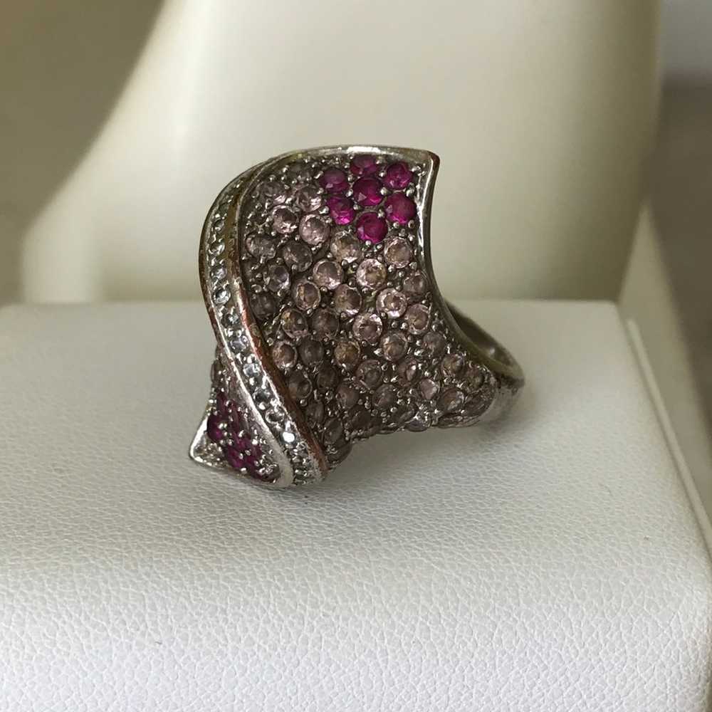 Vintage Pink Clear Fuchsia Crystal Pave Silver To… - image 2