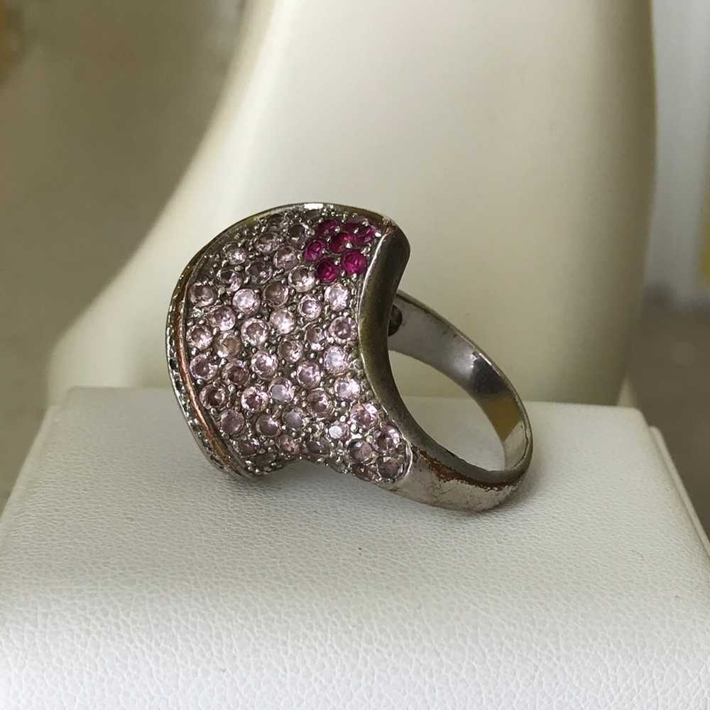 Vintage Pink Clear Fuchsia Crystal Pave Silver To… - image 4