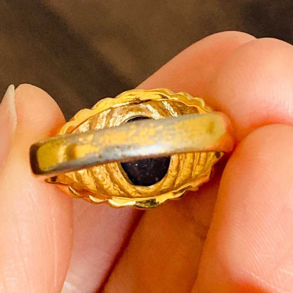 Vintage gold over sterling Espo cabochon Ring - image 6