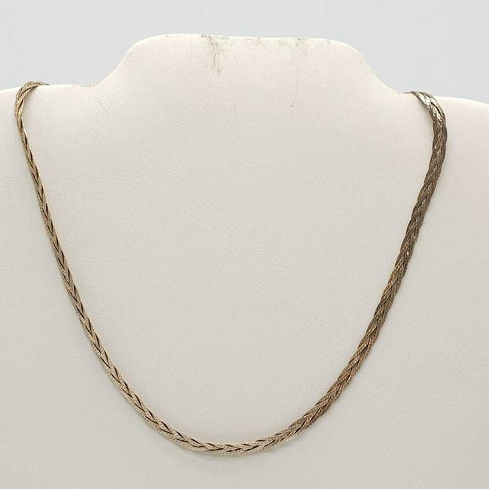 925 Sterling Silver Herringbone Braided Necklace … - image 1