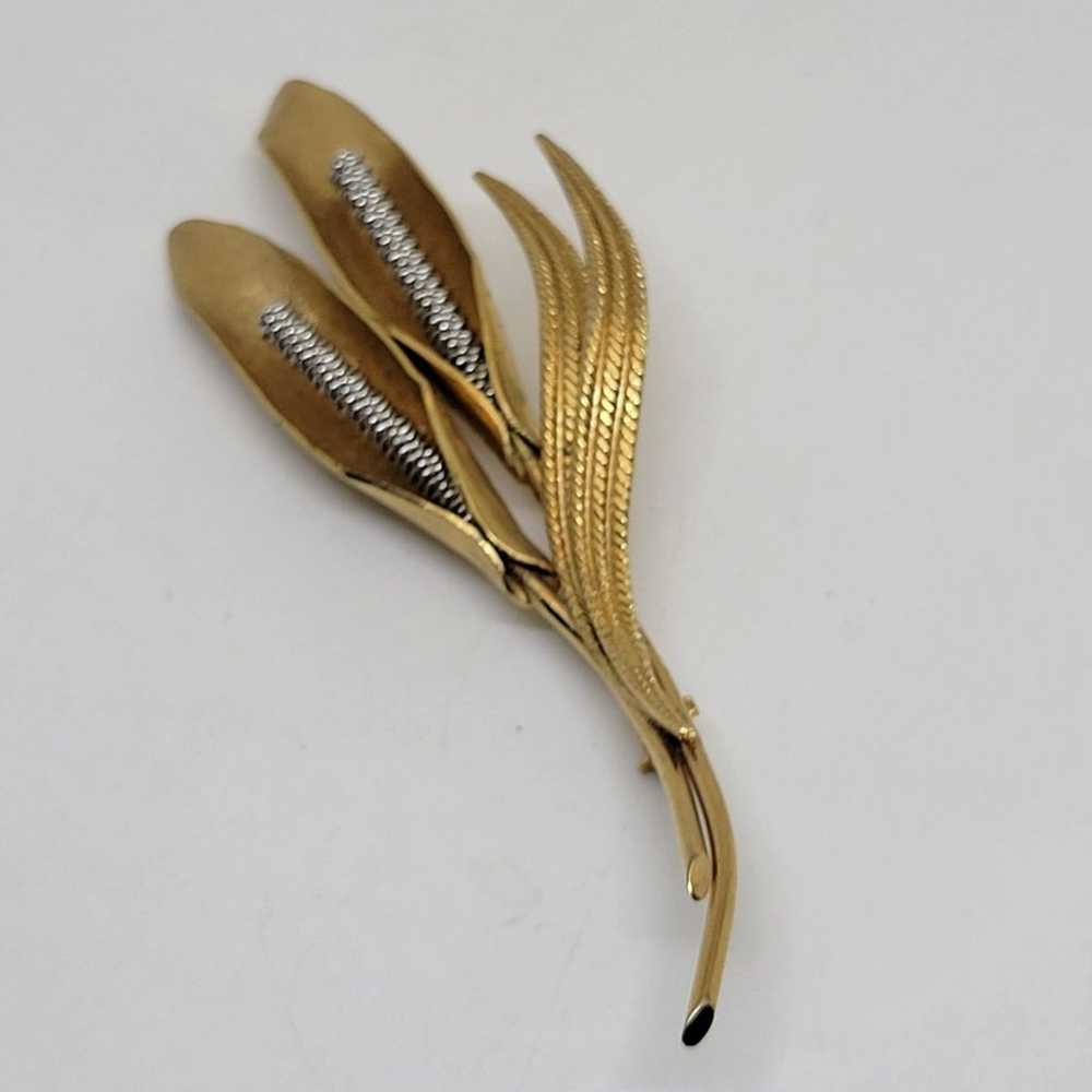 Vintage Coro Cattail Gold Tone Brooch Pin Signed - image 1