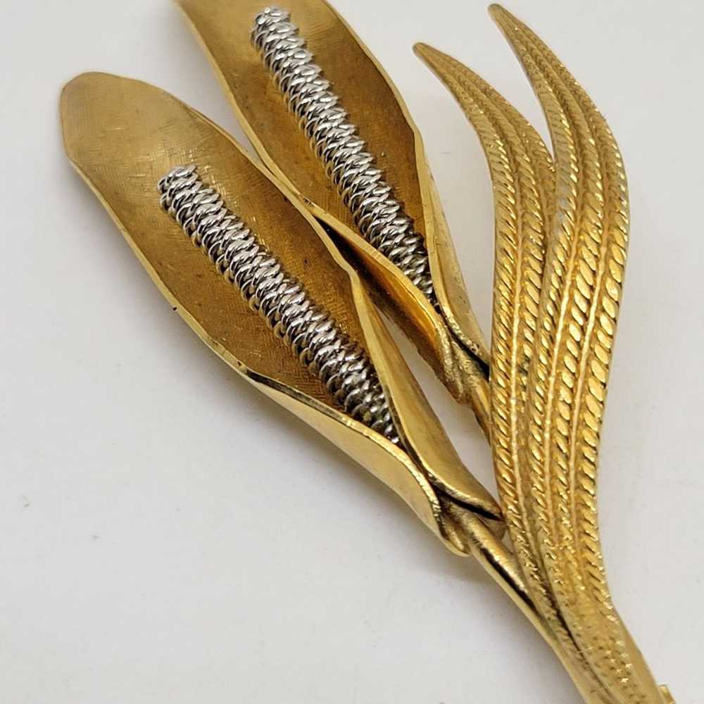 Vintage Coro Cattail Gold Tone Brooch Pin Signed - image 2