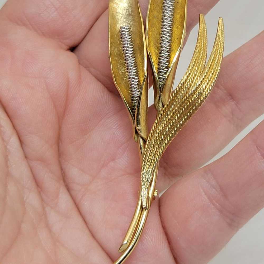 Vintage Coro Cattail Gold Tone Brooch Pin Signed - image 5