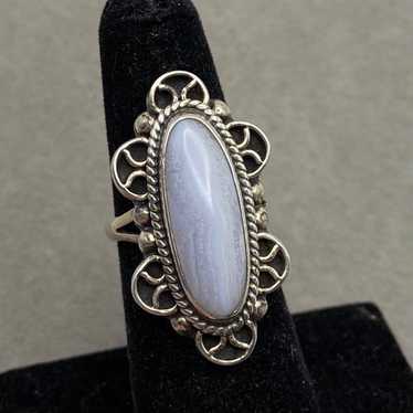 Vintage Sterling Silver and Blue Lace Agate Ring,… - image 1