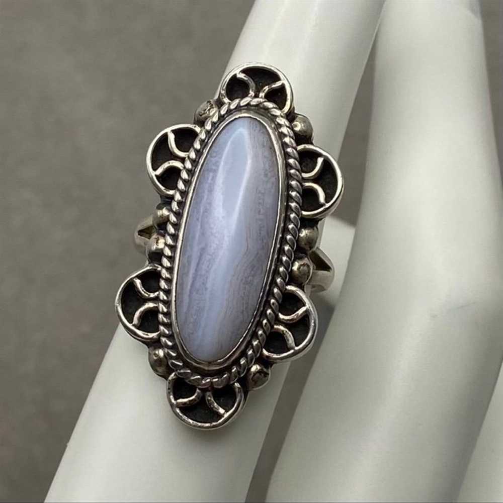 Vintage Sterling Silver and Blue Lace Agate Ring,… - image 4