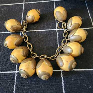 Vintage MCM Wooden Chunky Beads/Charm Bracelet